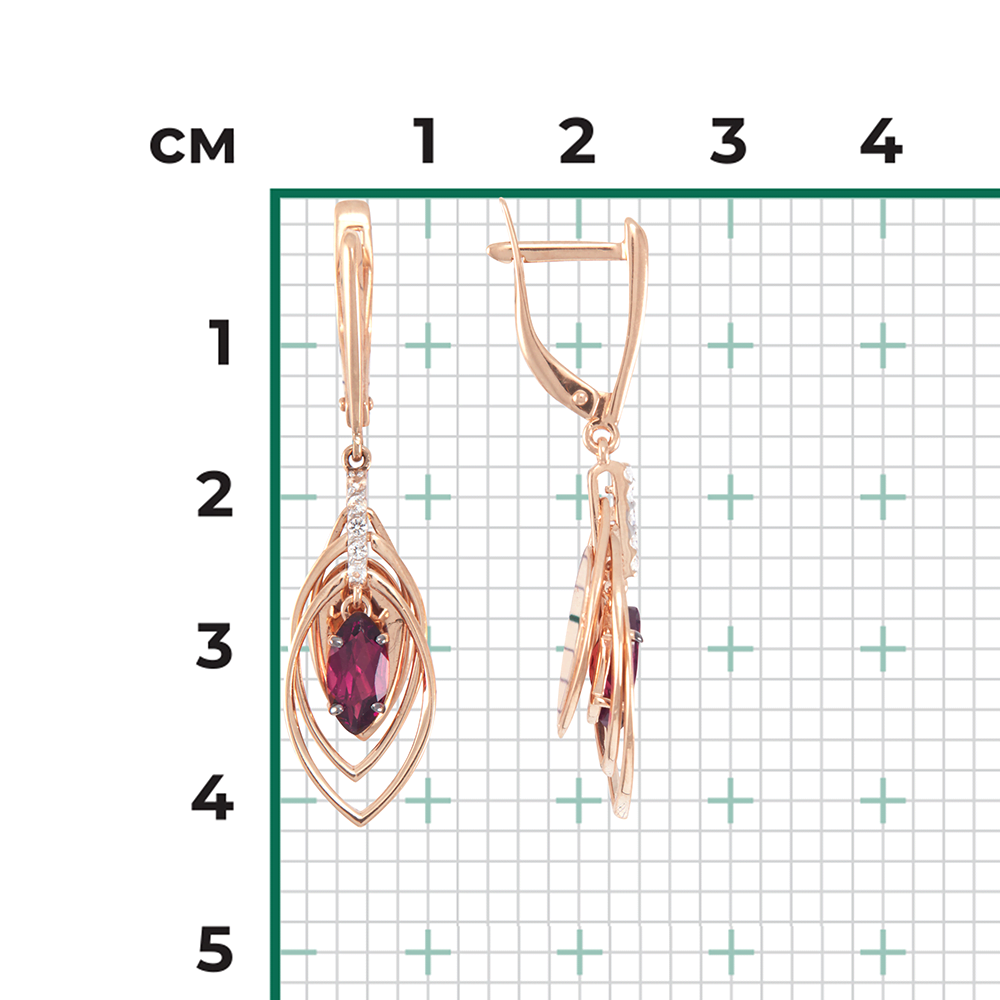 Серьги с английским замком из красного золота с гранатом и натуральными топазами white 02-4465-01-264-1110-57
