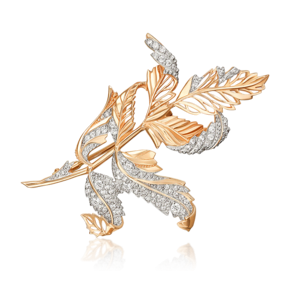 Брошь из красного золота с фианитами