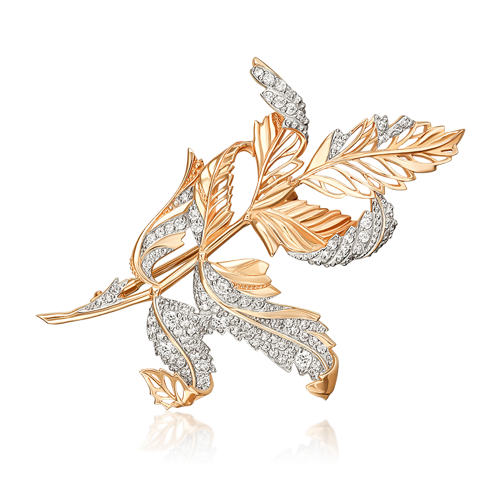 Брошь из красного золота с фианитами 04-0082-00-501-1110-38