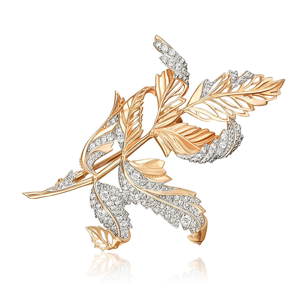 Брошь из красного золота с фианитами 04-0082-00-501-1110-38