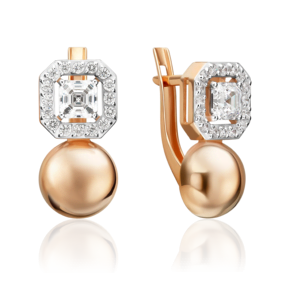 Серьги с английским замком из красного золота с фианитом и фианитами 02-5656-00-401-1110