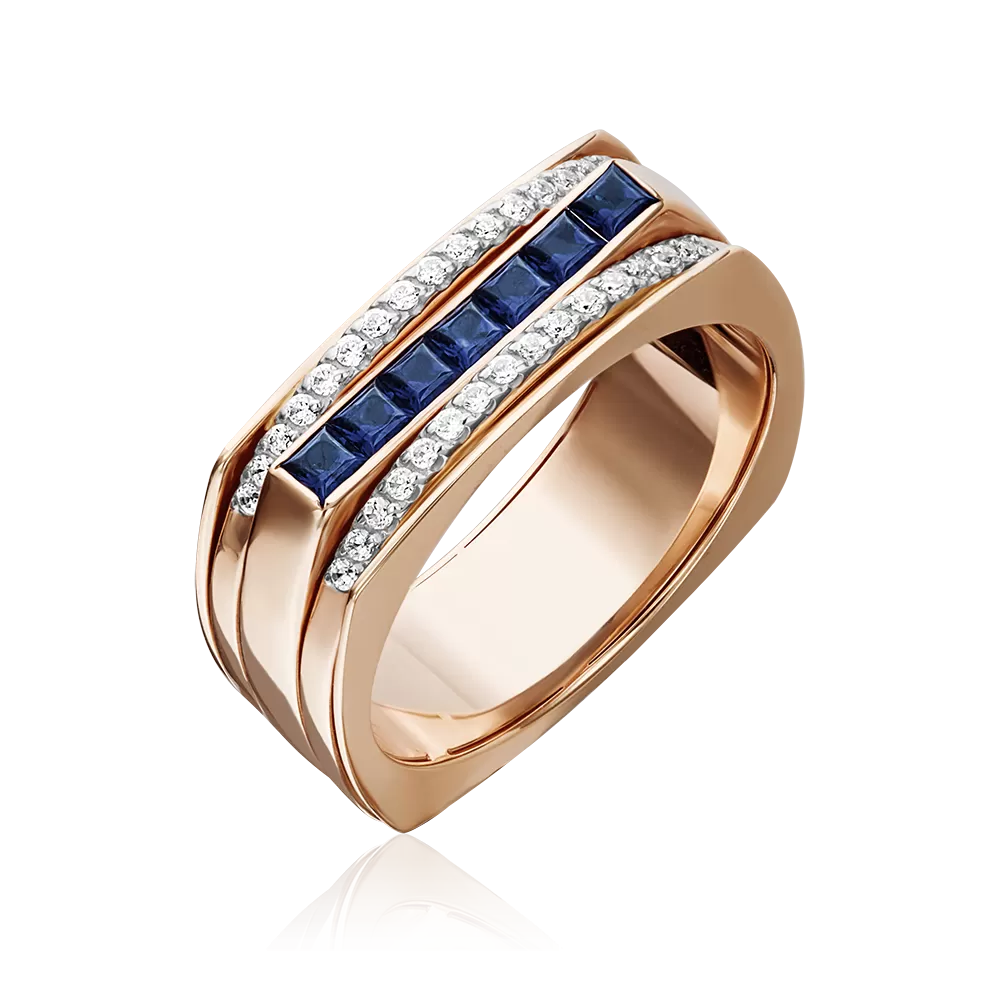 Кольцо из красного золота с сапфирами и бриллиантами 01-5237-00-105-1110-30