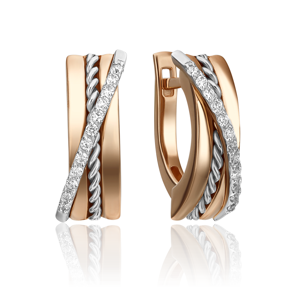 Серьги с английским замком из комбинированного золота с бриллиантами 02-4341-00-101-1111-30