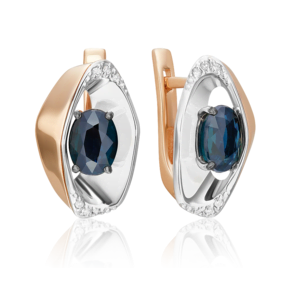 Серьги с английским замком из комбинированного золота с сапфиром и бриллиантами 02-5225-00-105-1111
