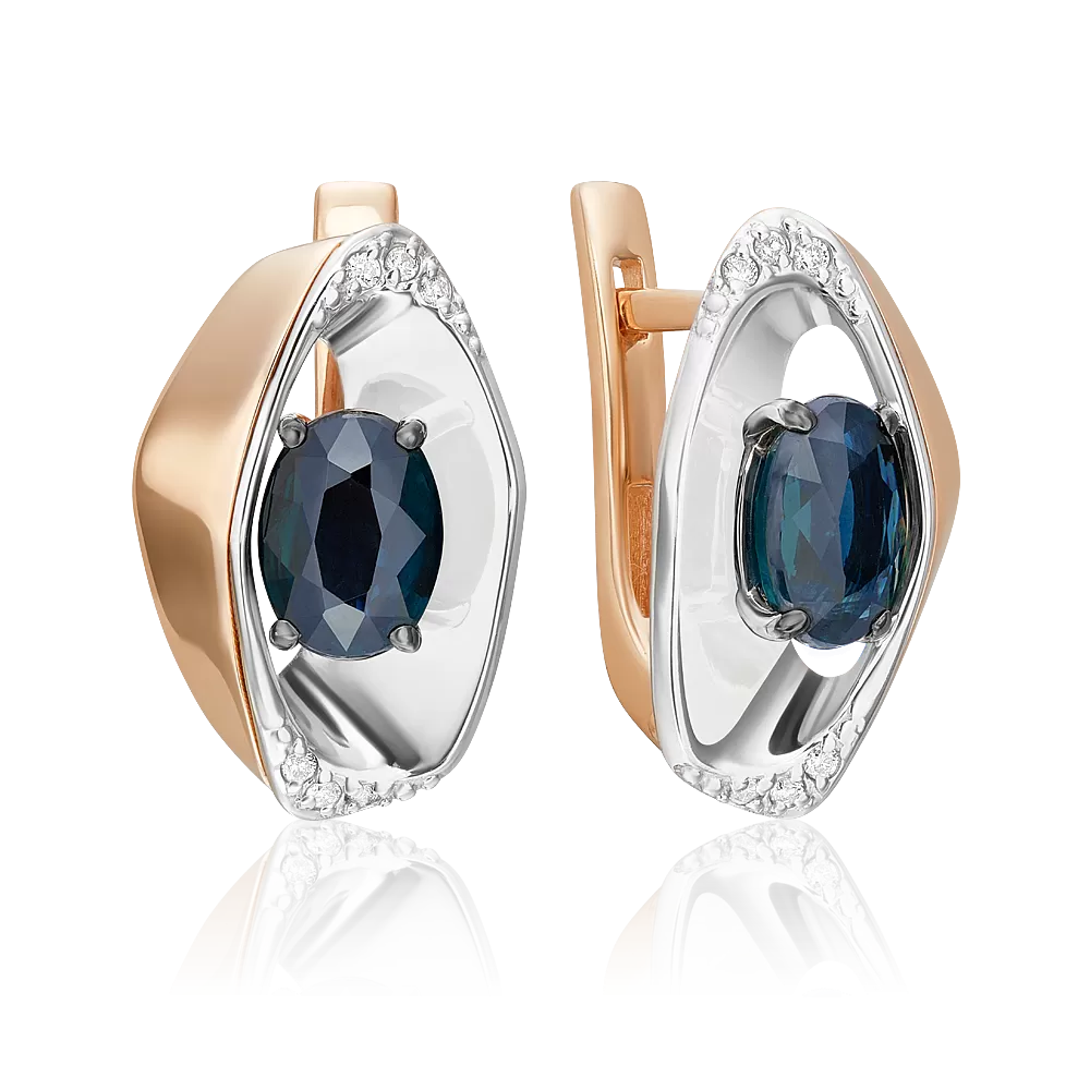Серьги с английским замком из комбинированного золота с сапфиром и бриллиантами 02-5225-00-105-1111