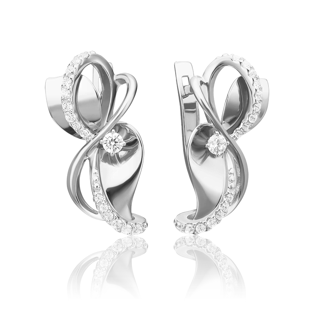 Серьги с английским замком из белого золота с фианитами 02-4331-00-401-1120-24