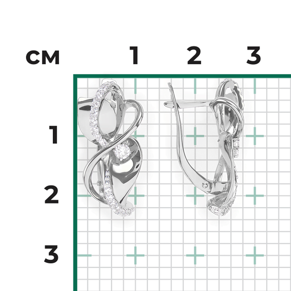 Серьги с английским замком из белого золота с фианитами 02-4331-00-401-1120-24