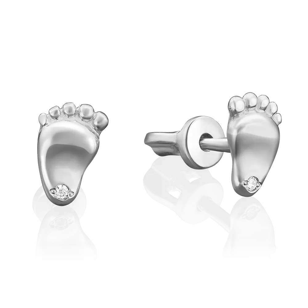 Серьги-пусеты «Пяточки» из белого золота с фианитом 02-3694-00-401-1120-03