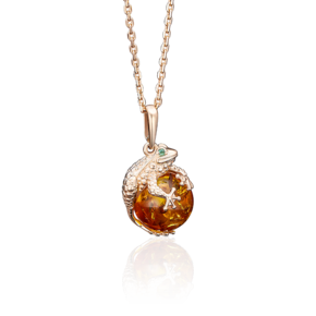 Подвеска «Лягушка» из красного золота с янтарём и фианитами 03-2509-00-272-1110-46