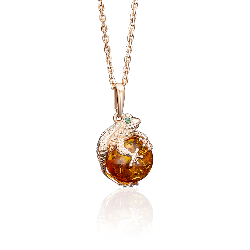 Подвеска «Лягушка» из красного золота с янтарём и фианитами 03-2509-00-272-1110-46