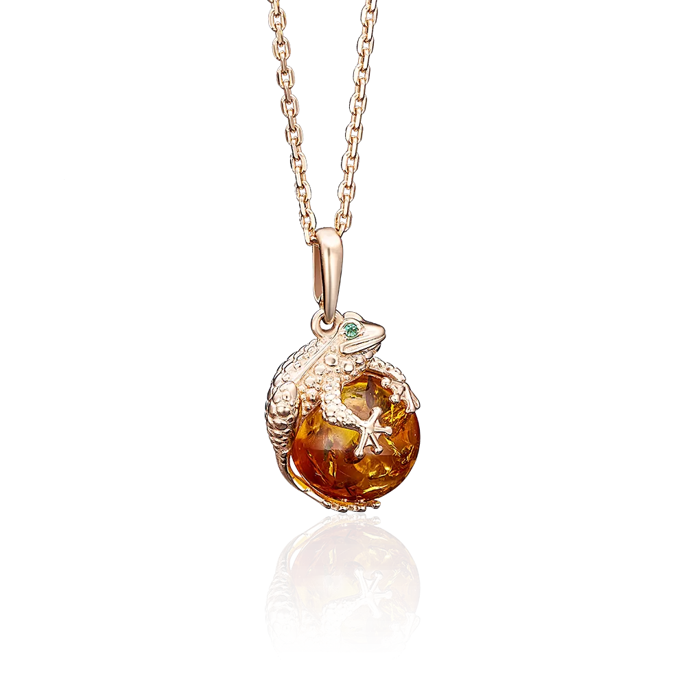 Подвеска «Лягушка» из красного золота с янтарём и фианитами 03-2509-00-272-1110-46