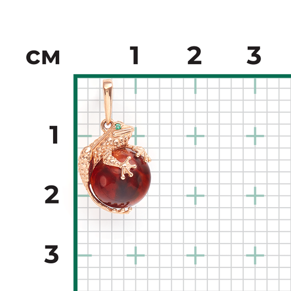 Подвеска «Лягушка» из красного золота с янтарём и фианитами 03-2509-00-272-1110-46