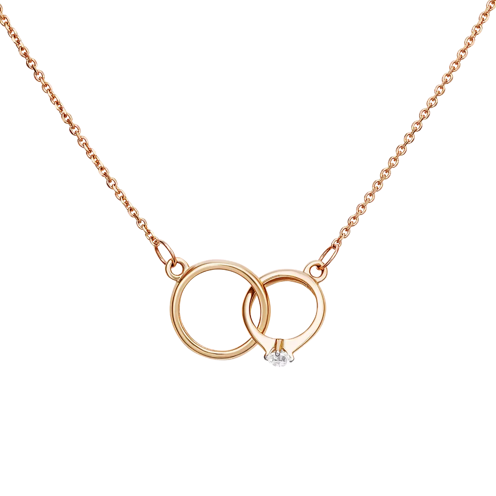 Колье «Два кольца» из красного золота с фианитом 07-0183-00-401-1110-03