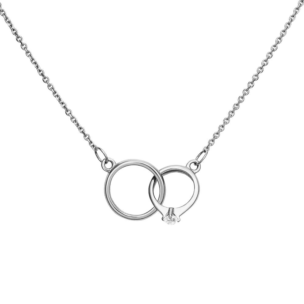 Колье «Два кольца» из белого золота с фианитом 07-0183-00-401-1120-03