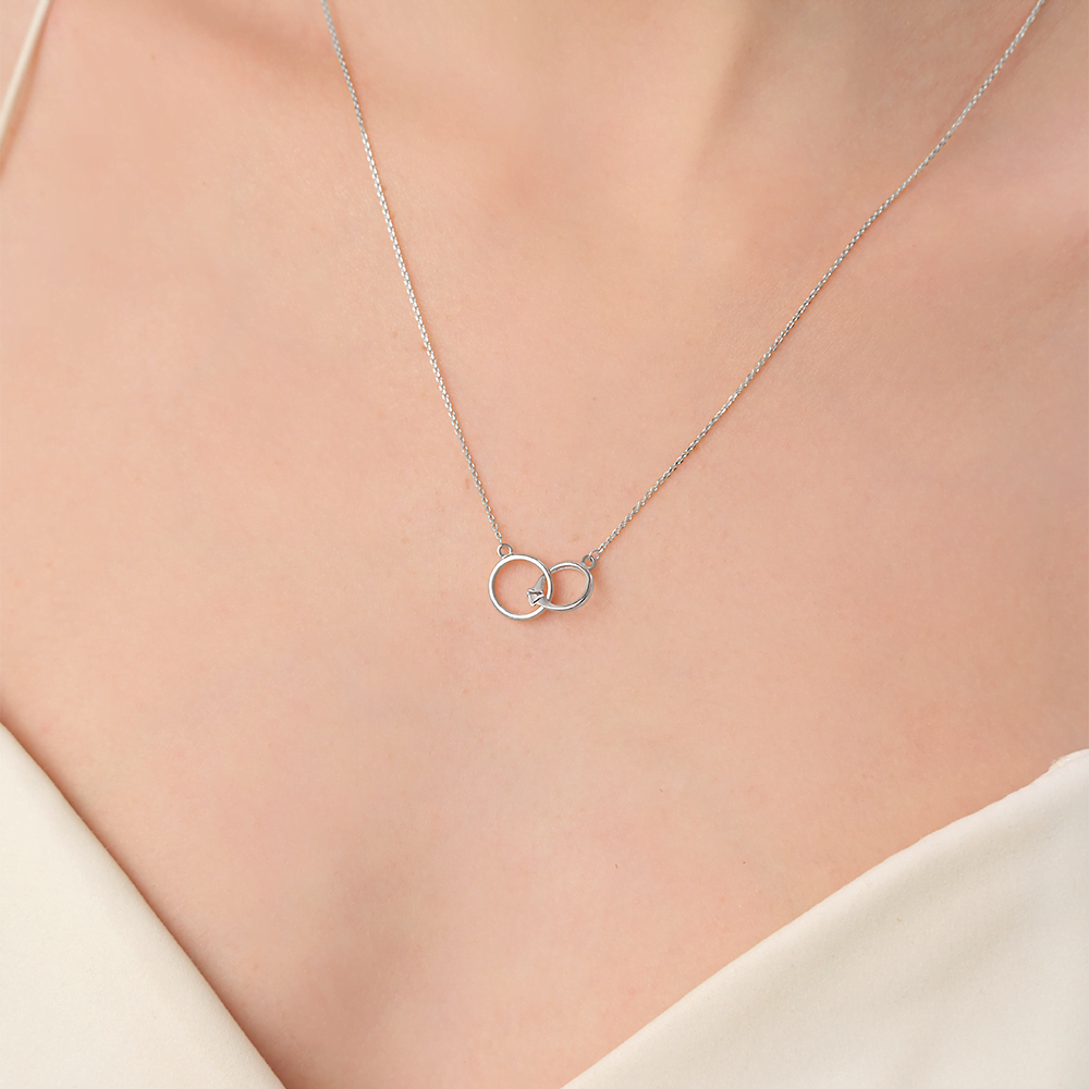 Колье «Два кольца» из белого золота с фианитом 07-0183-00-401-1120-03