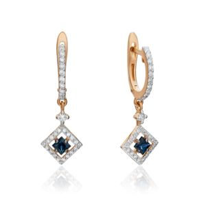 Серьги с английским замком из красного золота с сапфиром и бриллиантами 02-0842-00-105-1110-30