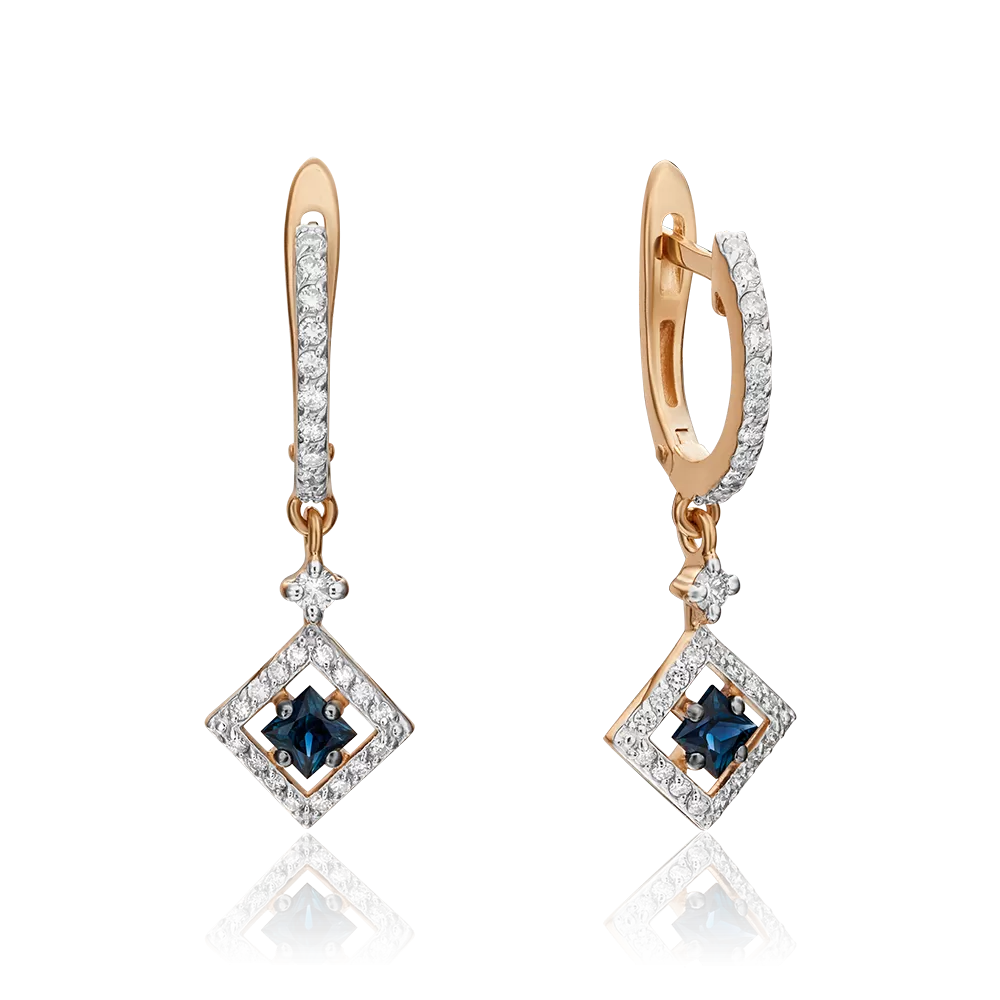 Серьги с английским замком из красного золота с сапфиром и бриллиантами 02-0842-00-105-1110-30