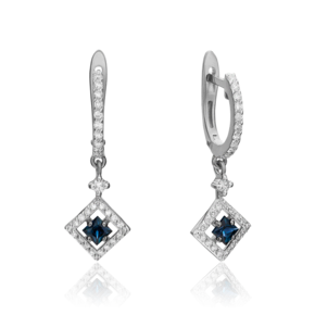Серьги с английским замком из белого золота с сапфиром и бриллиантами 02-0842-00-105-1120-30