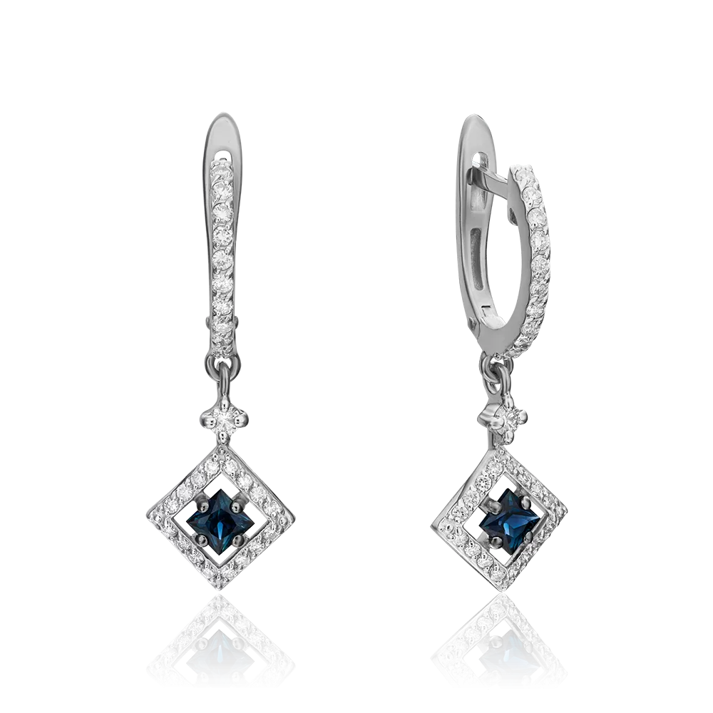 Серьги с английским замком из белого золота с сапфиром и бриллиантами 02-0842-00-105-1120-30