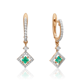 Серьги с английским замком из красного золота с изумрудом и бриллиантами 02-0842-00-106-1110-30