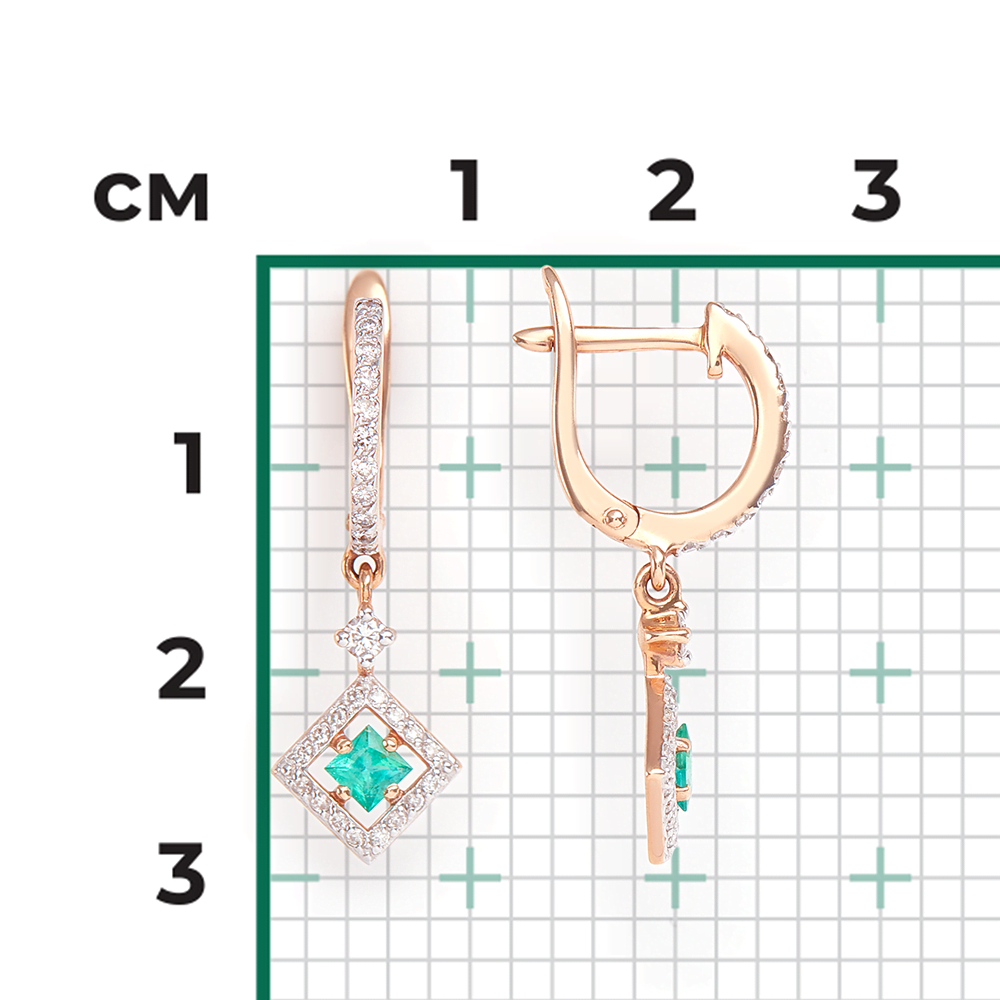 Серьги с английским замком из красного золота с изумрудом и бриллиантами 02-0842-00-106-1110-30