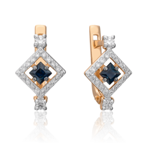 Серьги с английским замком из красного золота с сапфиром и бриллиантами 02-0843-00-105-1110-30