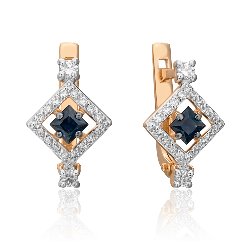 Серьги с английским замком из красного золота с сапфиром и бриллиантами 02-0843-00-105-1110-30