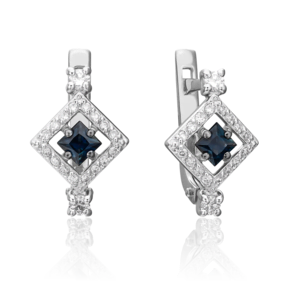 Серьги с английским замком из белого золота с сапфиром и бриллиантами 02-0843-00-105-1120-30