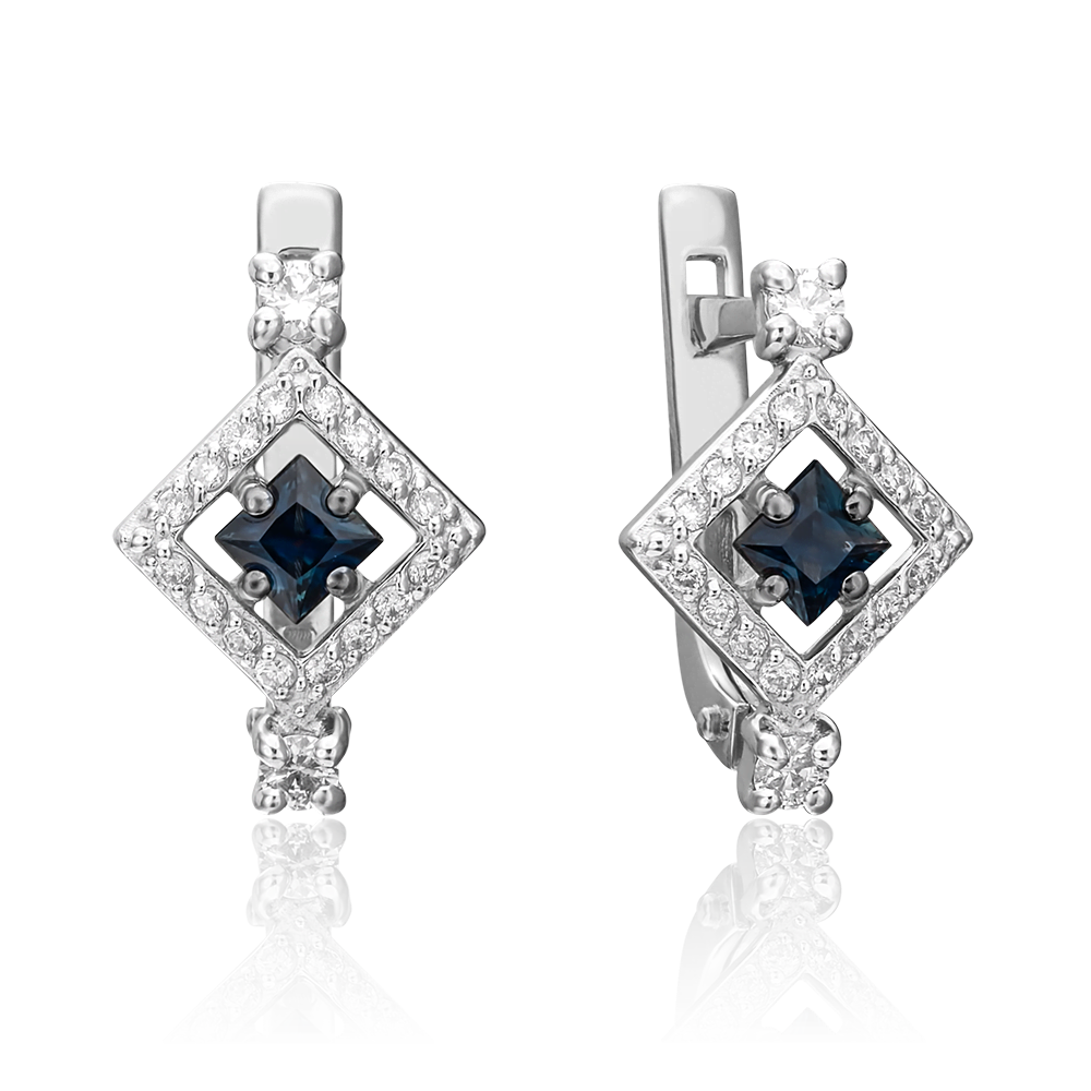 Серьги с английским замком из белого золота с сапфиром и бриллиантами 02-0843-00-105-1120-30