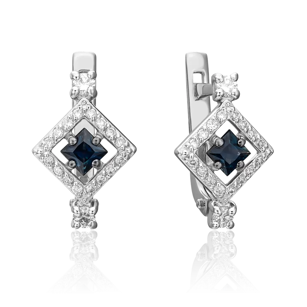 Серьги с английским замком из белого золота с сапфиром и бриллиантами 02-0843-00-105-1120-30