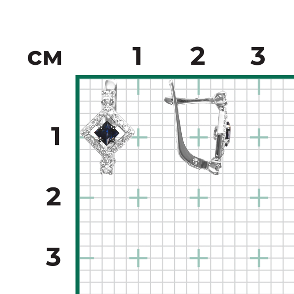 Серьги с английским замком из белого золота с сапфиром и бриллиантами 02-0843-00-105-1120-30