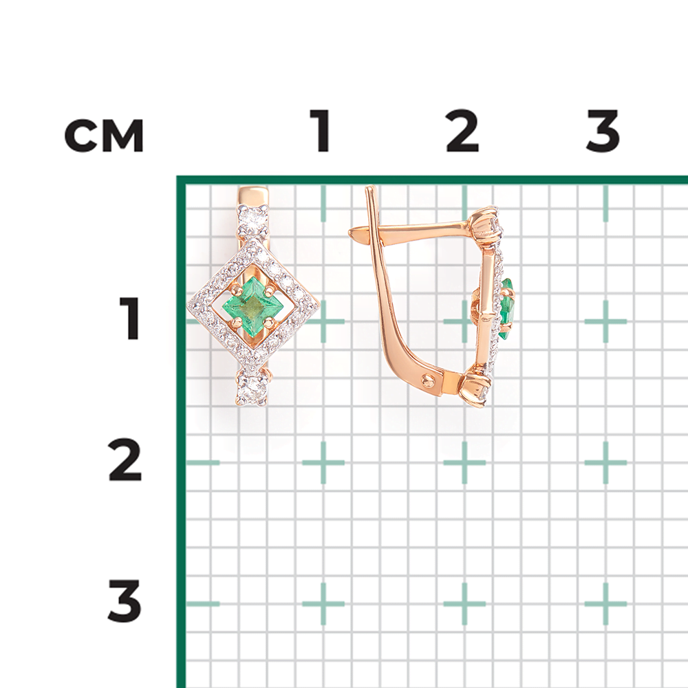 Серьги с английским замком из красного золота с изумрудом и бриллиантами 02-0843-00-106-1110-30