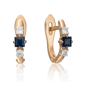 Серьги с английским замком из красного золота с сапфиром и бриллиантами 02-0844-00-105-1110-30