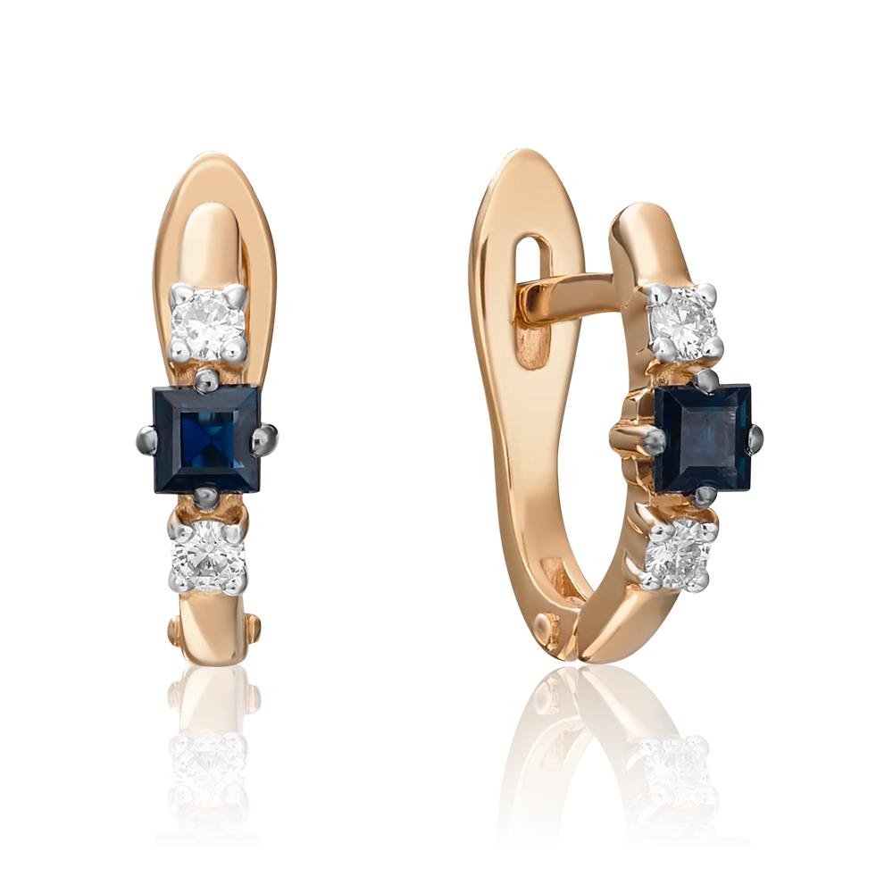 Серьги с английским замком из красного золота с сапфиром и бриллиантами 02-0844-00-105-1110-30