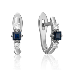 Серьги с английским замком из белого золота с сапфиром и бриллиантами
