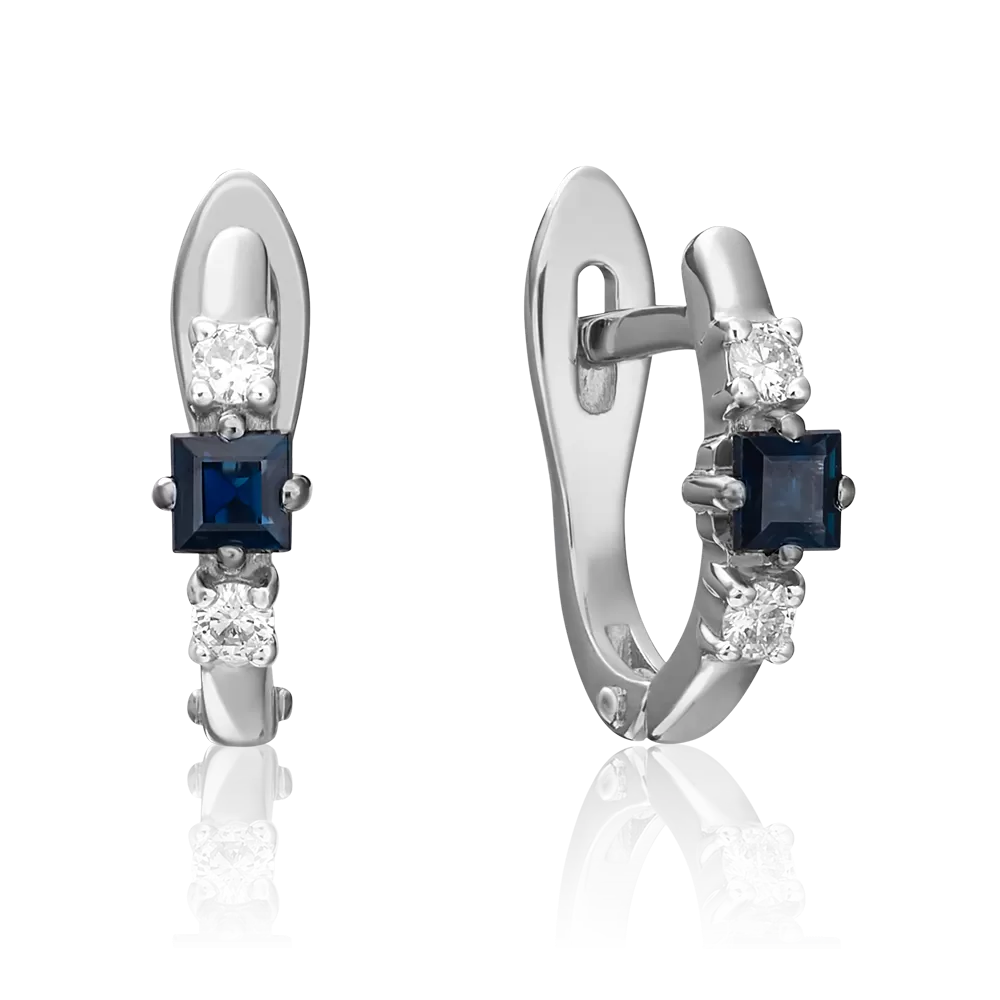 Серьги с английским замком из белого золота с сапфиром и бриллиантами 02-0844-00-105-1120-30