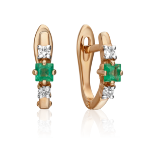 Серьги с английским замком из красного золота с изумрудом и бриллиантами 02-0844-00-106-1110-30