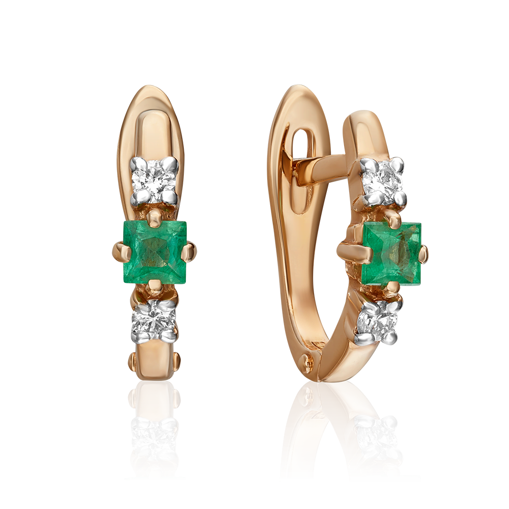 Серьги с английским замком из красного золота с изумрудом и бриллиантами 02-0844-00-106-1110-30