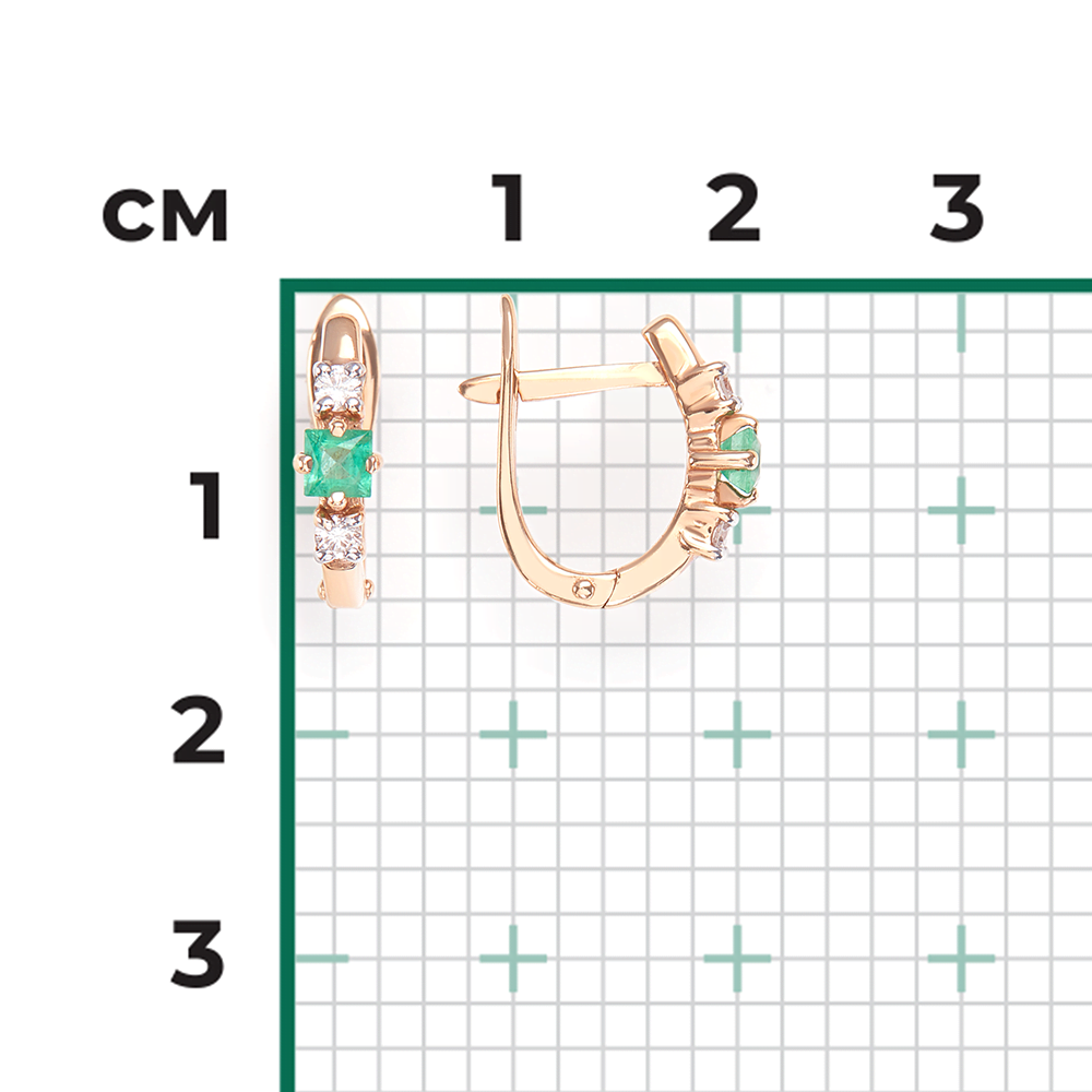Серьги с английским замком из красного золота с изумрудом и бриллиантами 02-0844-00-106-1110-30