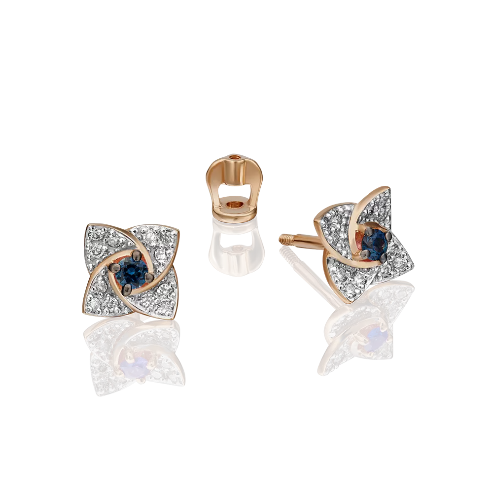 Серьги-пусеты из красного золота с сапфиром и бриллиантами 02-0845-00-105-1110-30