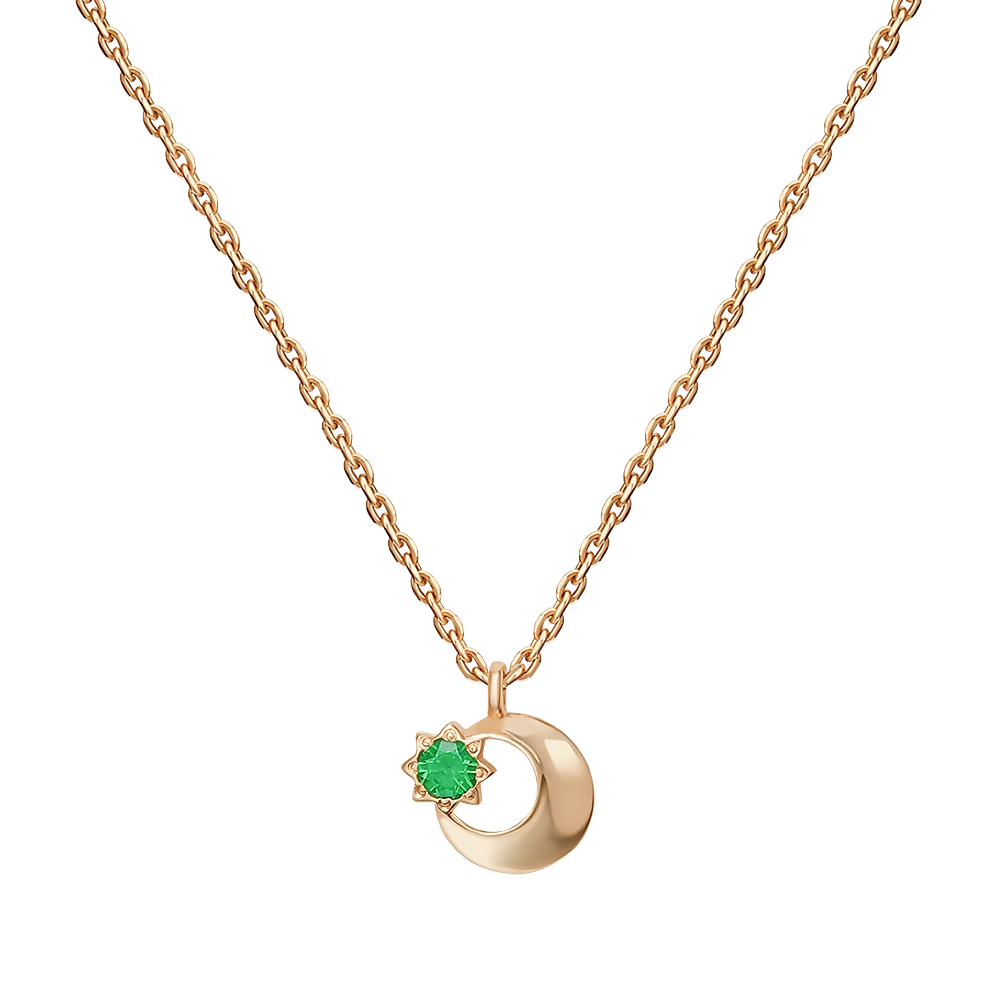 Колье «Мусульманский полумесяц» из красного золота с фианитом 07-0157-00-404-1110-03