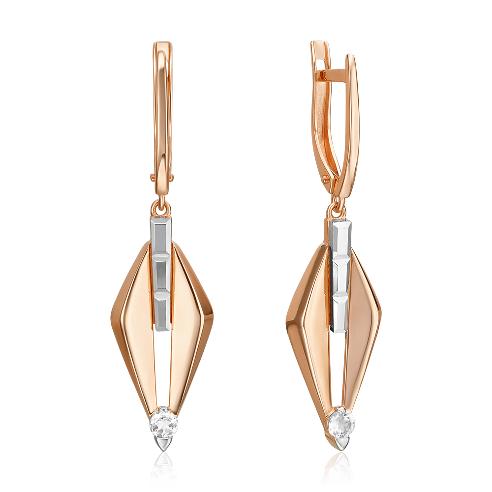 Серьги с английским замком из комбинированного золота с натуральным топазом white 02-5022-00-201-1111