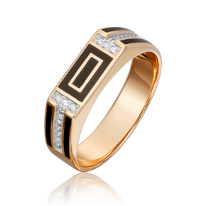 Печатка из красного золота с фианитами и эмалью 01-4133-00-401-1110-25