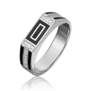 Печатка из белого золота с фианитами и эмалью 01-4134-00-401-1120-25