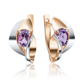 Серьги с английским замком из комбинированного золота с аметистом 02-4038-00-203-1111-46