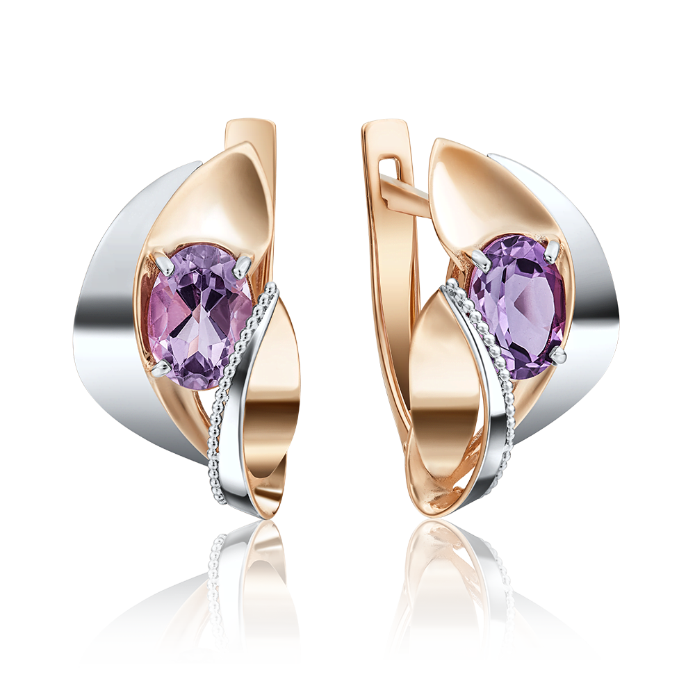 Серьги с английским замком из комбинированного золота с аметистом 02-4038-00-203-1111-46