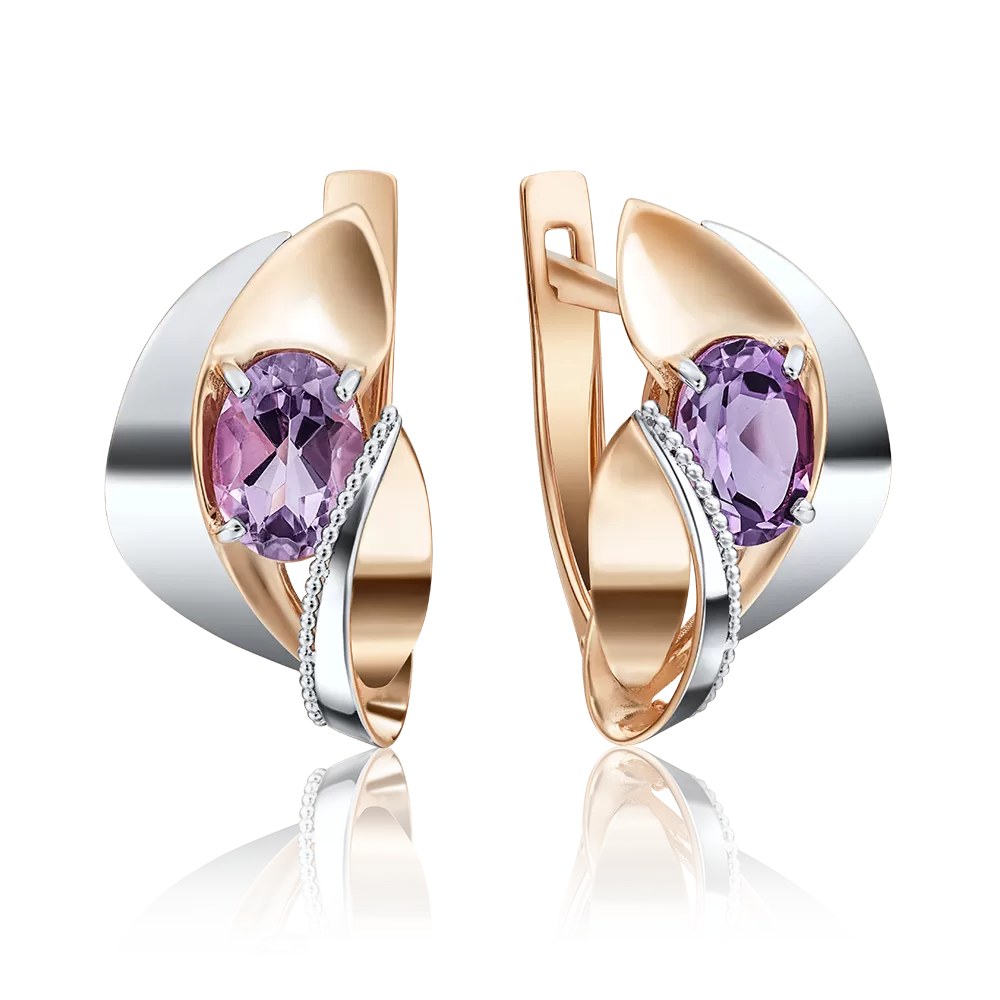 Серьги с английским замком из комбинированного золота с аметистом 02-4038-00-203-1111-46
