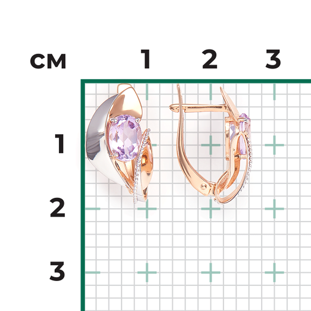 Серьги с английским замком из комбинированного золота с аметистом 02-4038-00-203-1111-46