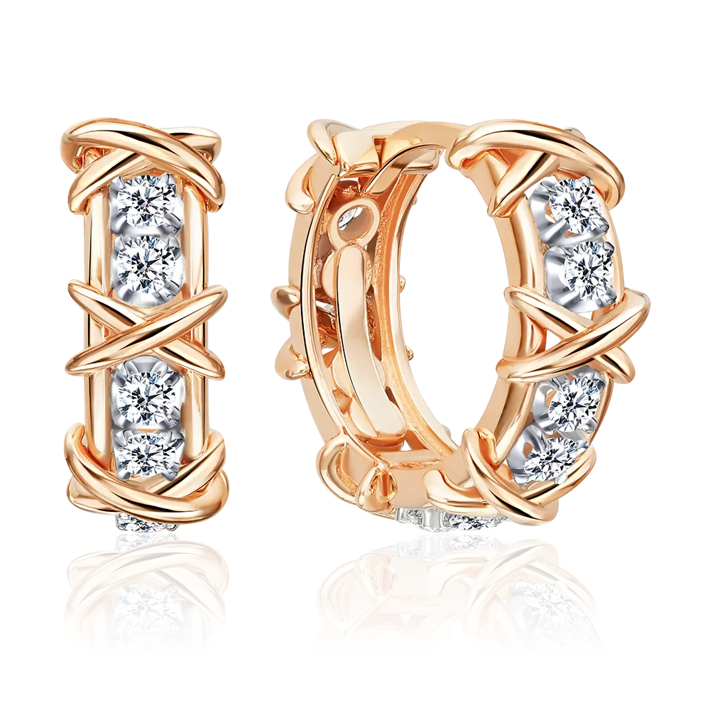 Серьги с английским замком из красного золота с фианитами 02-5548-00-401-1110