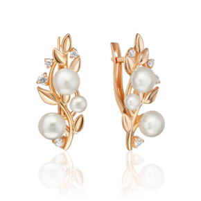 Серьги «Снежные ягоды» с английским замком из красного золота с жемчугом культивированным и фианитами 02-5601-00-302-1110